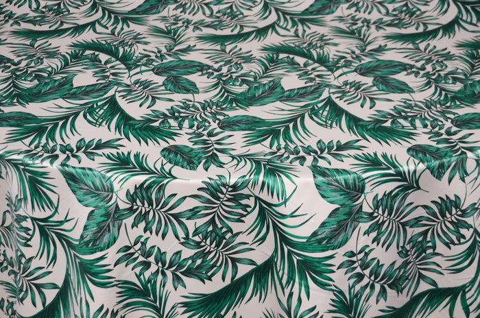 Tropical Paradise Table Linens | Palm Leaves Satin Print Tablecloth | 100% Polyester |