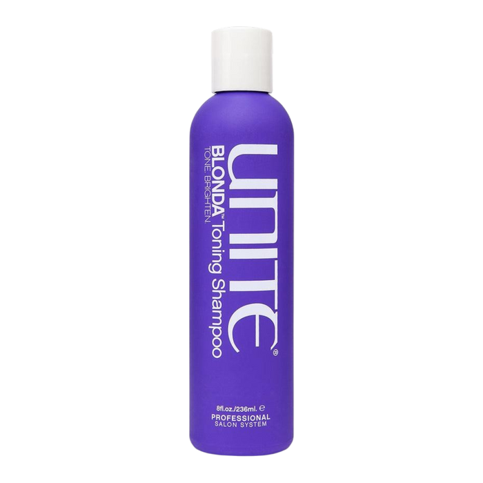 Purple shampoo bottle with white cap and text on a white background