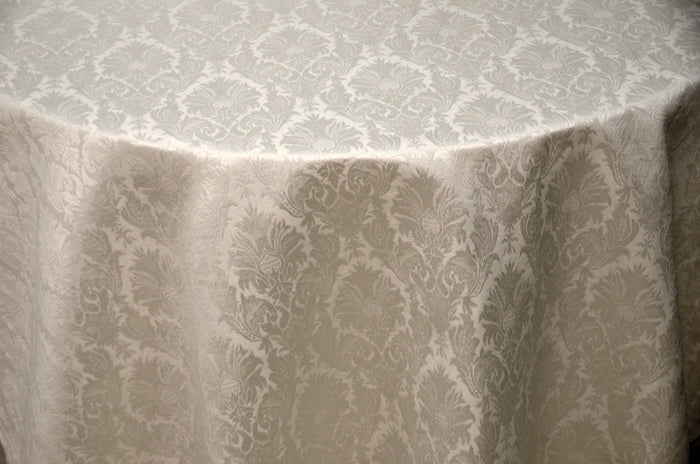 Vintage Damask Brocade Tablecloth | Cotton Look Damask Table Linens | White Ivory Blush | 100% Polyester |